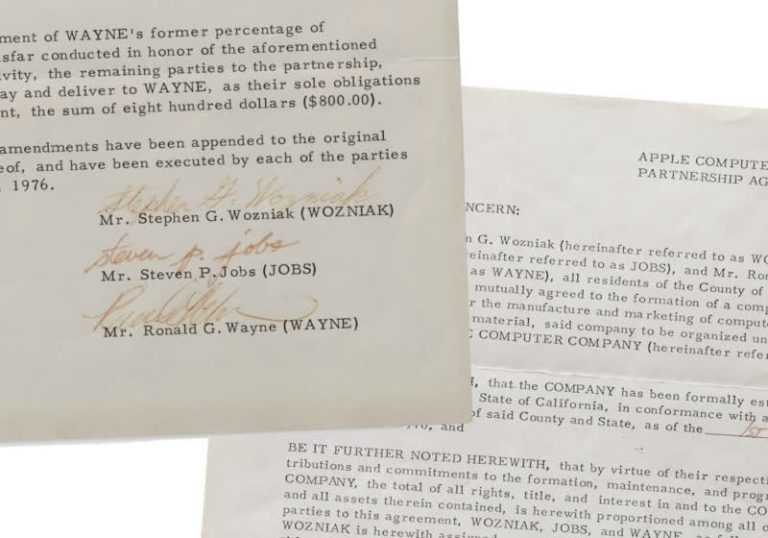 The 1976 contract that established Apple is going up for auction.